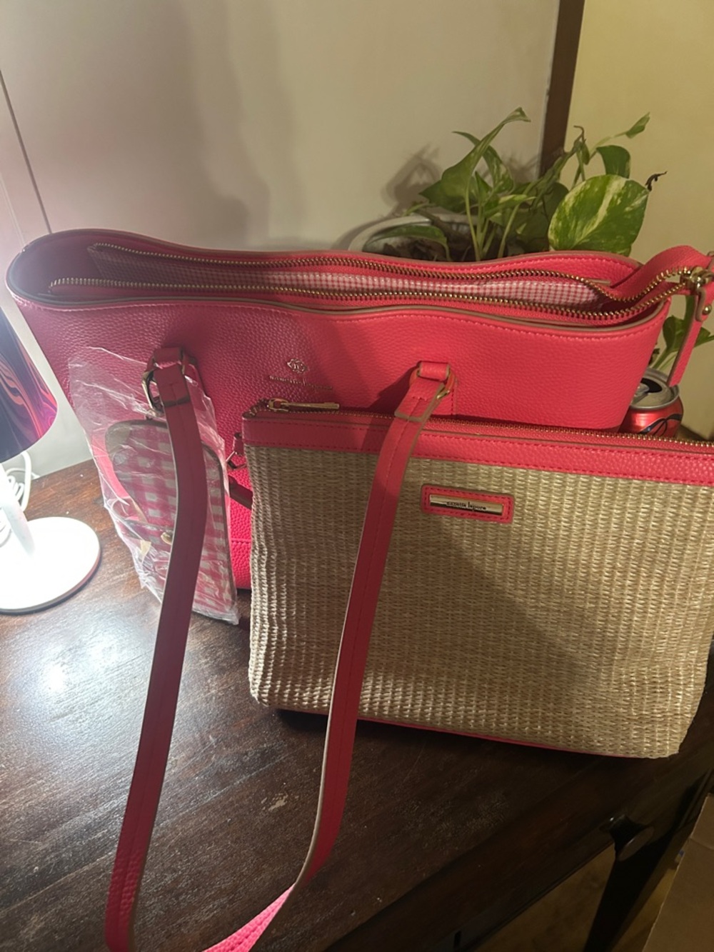 Nanette Lepore Hot Pink Tote with Woven Front Pouch